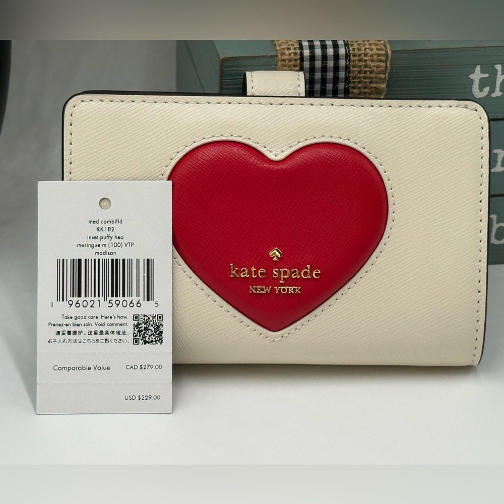 Kate Spade New York Madison Puffy Heart Medium Bifold meringue saffiano leather - Picture 3 of 7